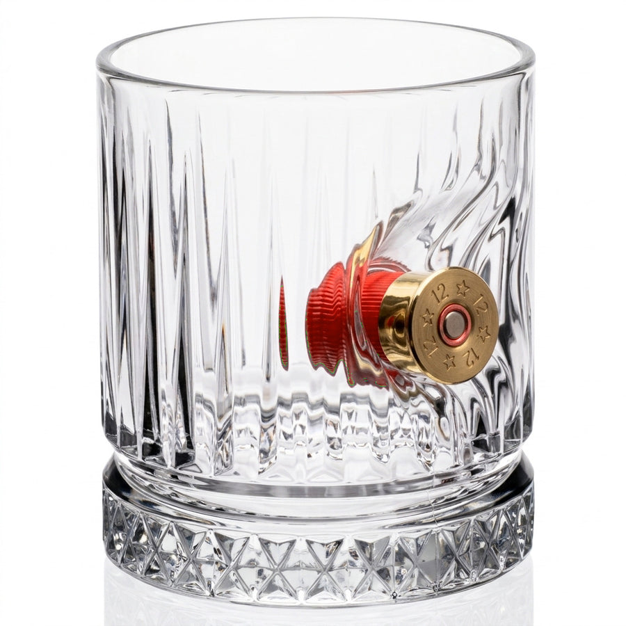 Set 2 pahare de whisky din cristal cu glonț real, 355 ml – Cadou pentru pasionații de tir