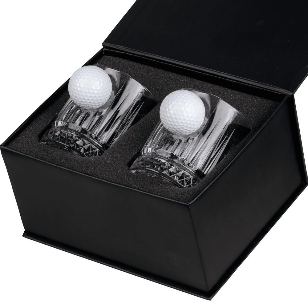 Set de 2 Pahare de Whisky din Cristal de Lux cu Minge Reală de Golf, 355ml