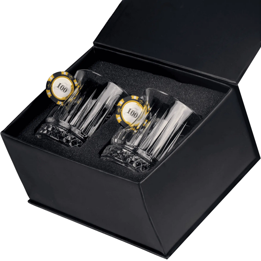Set de 2 Pahare de Whisky din Cristal de Lux cu Jeton de Poker, 355ml