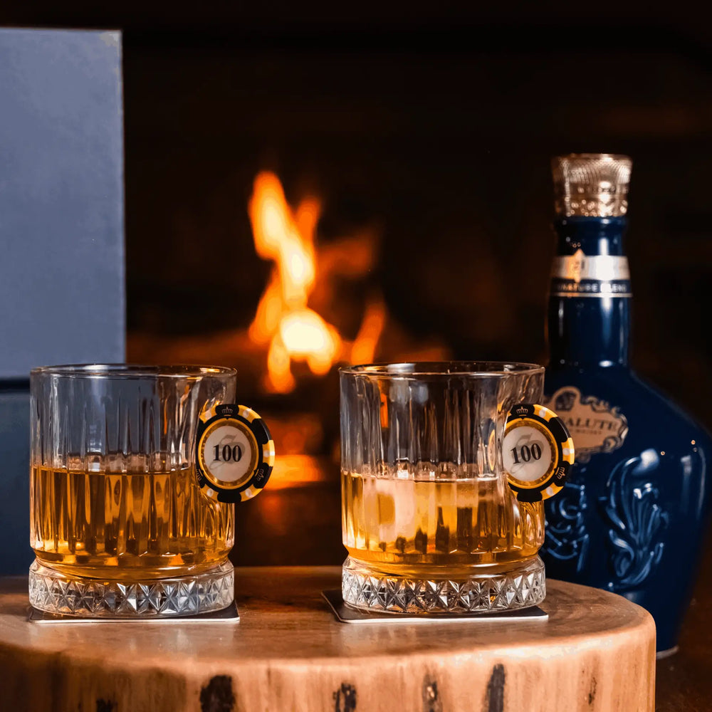 Set de 2 Pahare de Whisky din Cristal de Lux cu Jeton de Poker, 355ml