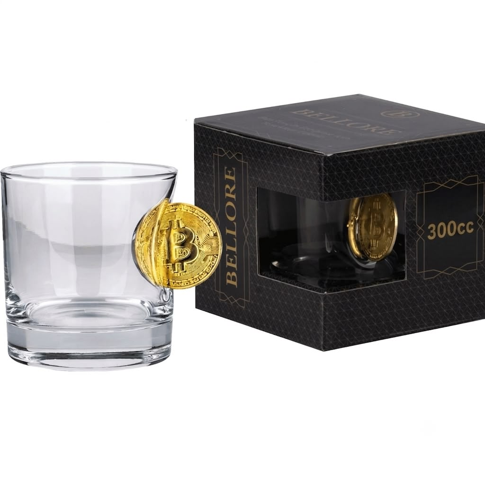 Bellore Pahar Special de Whisky cu Monedă Bitcoin, 300ml