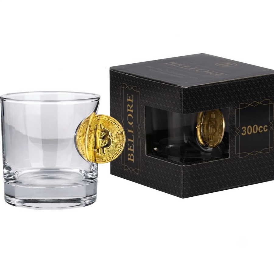 Bellore Pahar Special de Whisky cu Monedă Bitcoin, 300ml