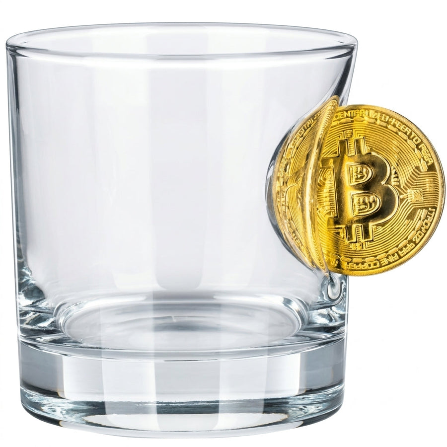 Pahar Old Fashioned de Whisky cu Monedă Bitcoin 300 ml
