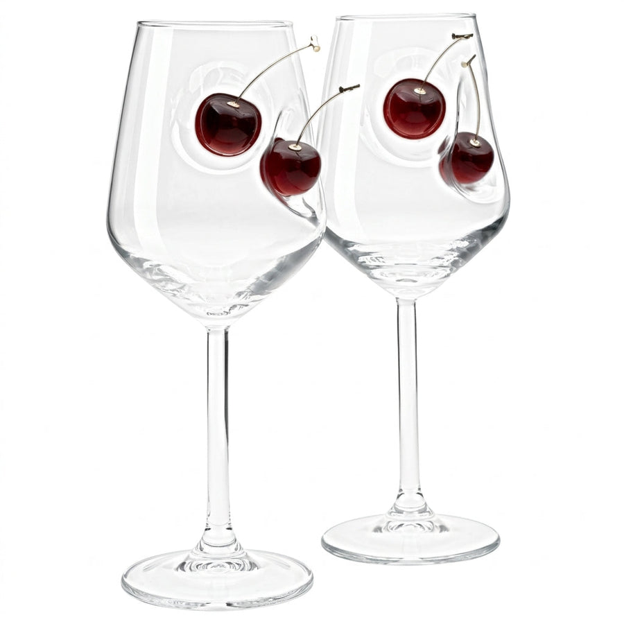 Set 2 Pahare de Vin cu Cireșe 350 ml