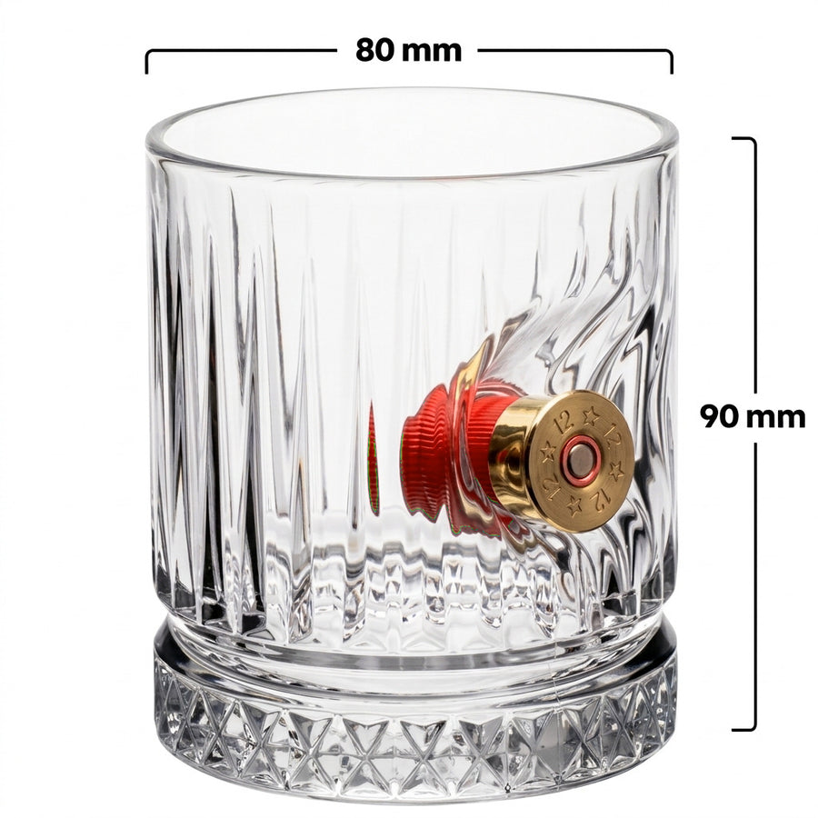 Set 2 pahare de whisky din cristal cu glonț real, 355 ml – Cadou pentru pasionații de tir
