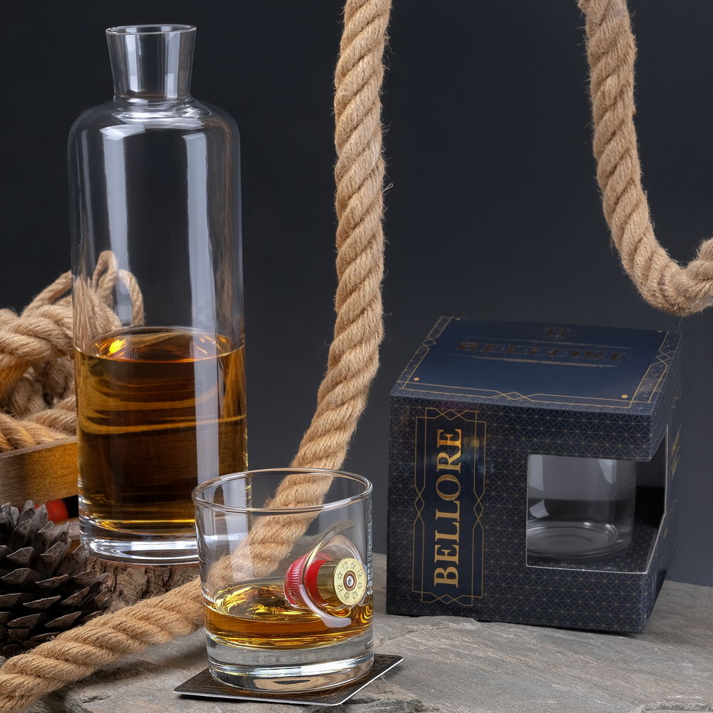 Pahar de whisky cu glonț real, 300 ml – Cadou pentru pasionații de tir