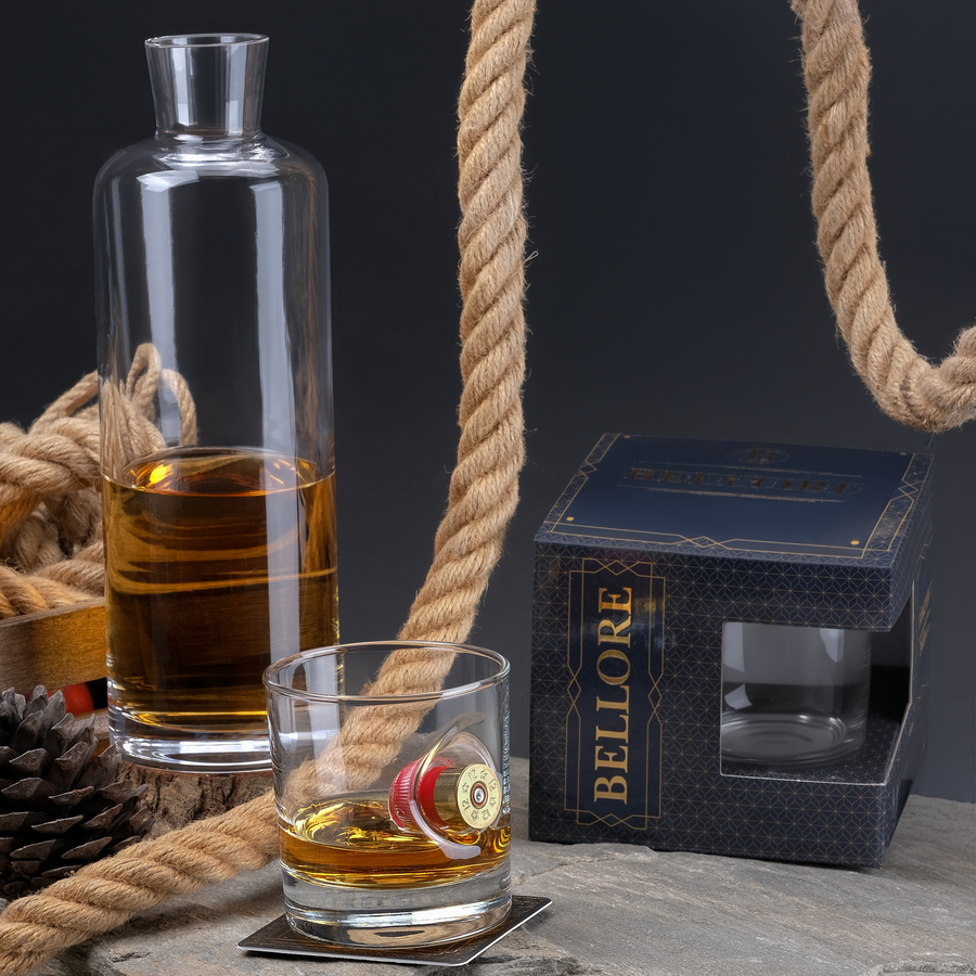 Pahar de whisky cu glonț real, 300 ml – Cadou pentru pasionații de tir