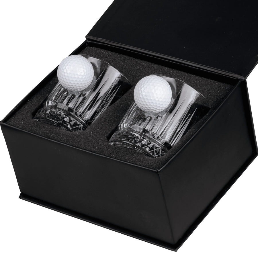Set de 2 Pahare de Whisky din Cristal de Lux cu Minge Reală de Golf, 355ml