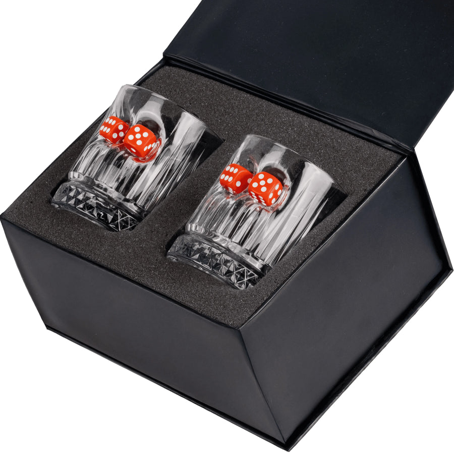 Set de 2 Pahare de Whisky din Cristal de Lux cu Zar Roșu, 355ml