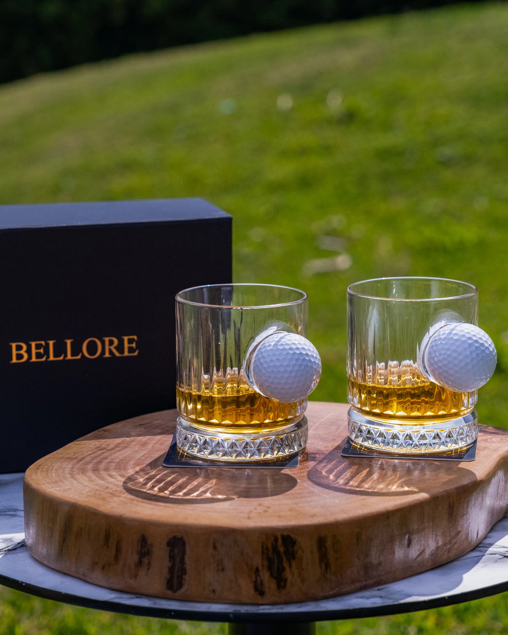 Set de 2 Pahare de Whisky din Cristal de Lux cu Minge Reală de Golf, 355ml