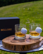 Set de 2 Pahare de Whisky din Cristal de Lux cu Minge Reală de Golf, 355ml