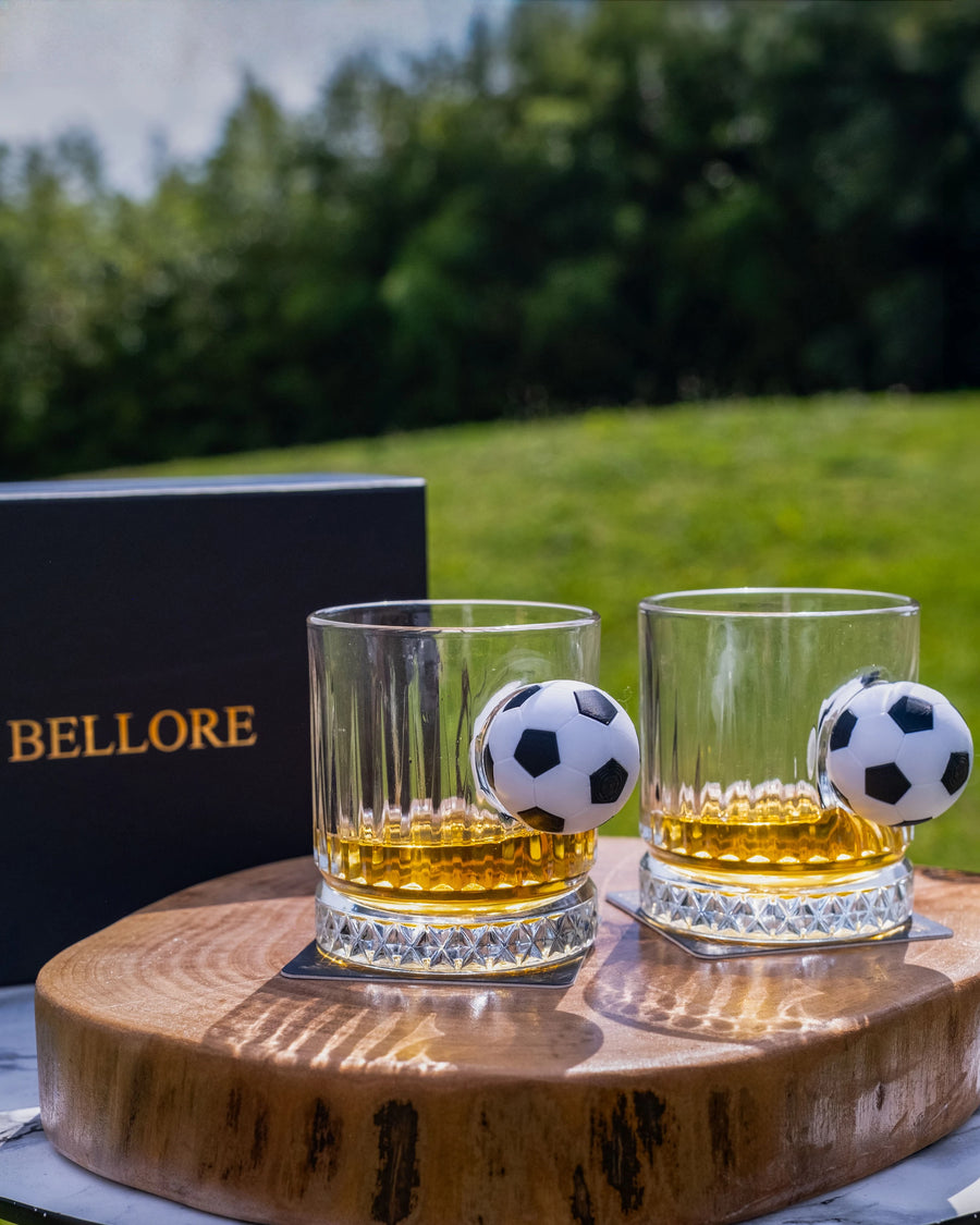 Set de 2 Pahare de Whisky din Cristal de Lux cu Minge de Fotbal, 355ml
