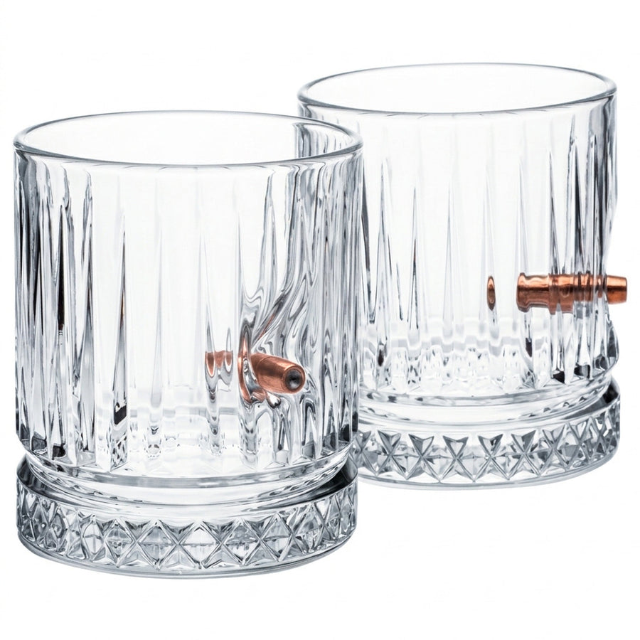 Set 2 Pahare Whisky din Cristal cu Glonț Real .308 355 ml