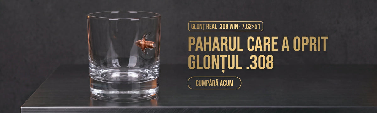 Pahar de whisky cu glonț real .308 - paharul care a oprit glonțul .308