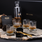 Set cadou pentru whisky cu decantor cu glonț real Bellore – 4 pahare și pietre