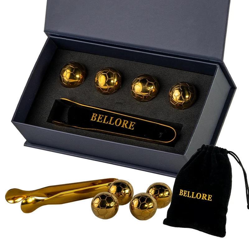 Bellore Set de 4 Pietre din Oțel Inoxidabil pentru Răcire Whisky în Formă de Minge de Fotbal