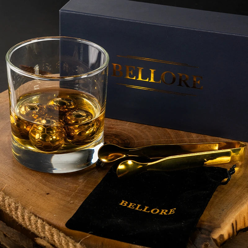 Bellore Set de 4 Pietre din Oțel Inoxidabil pentru Răcire Whisky în Formă de Minge de Fotbal