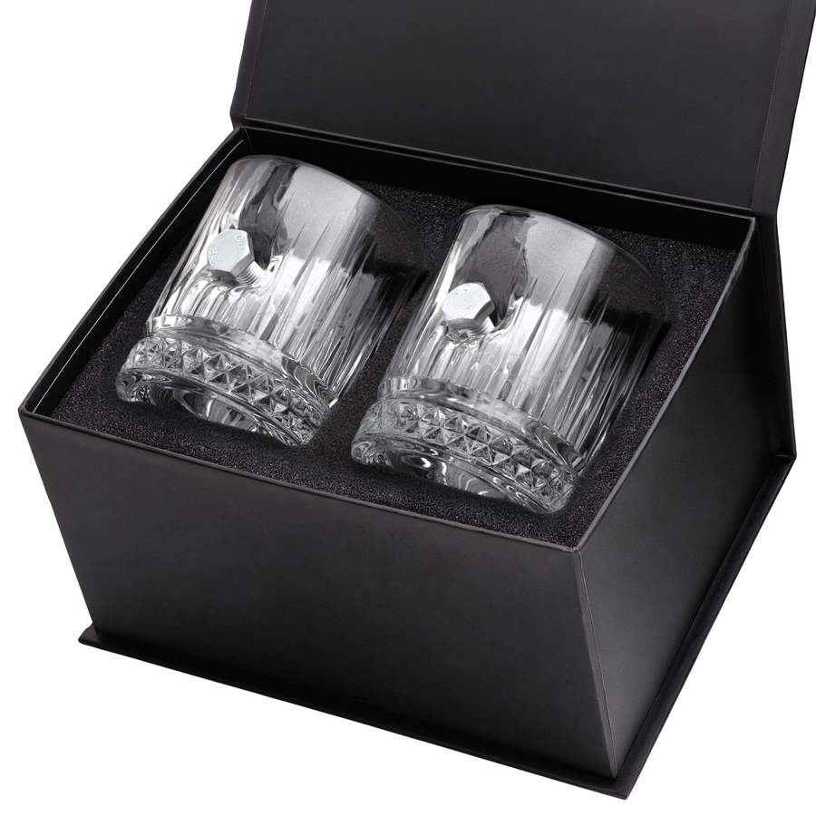 Pahar de whisky din cristal cu șurub și piuliță reale, 355 ml – Cadou pentru ingineri și constructori