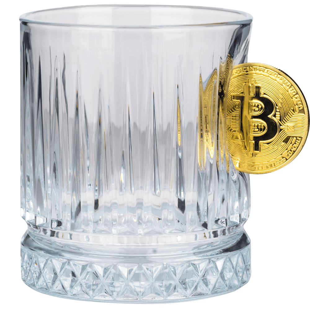 Bellore Set Cadou 2 Pahare Speciale de Whisky din Cristal de Lux cu Monedă Bitcoin, 355ml