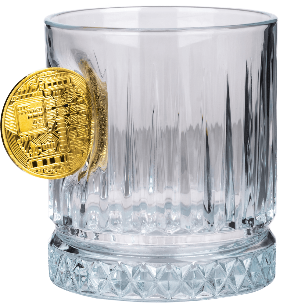 Bellore Set Cadou 2 Pahare Speciale de Whisky din Cristal de Lux cu Monedă Bitcoin, 355ml