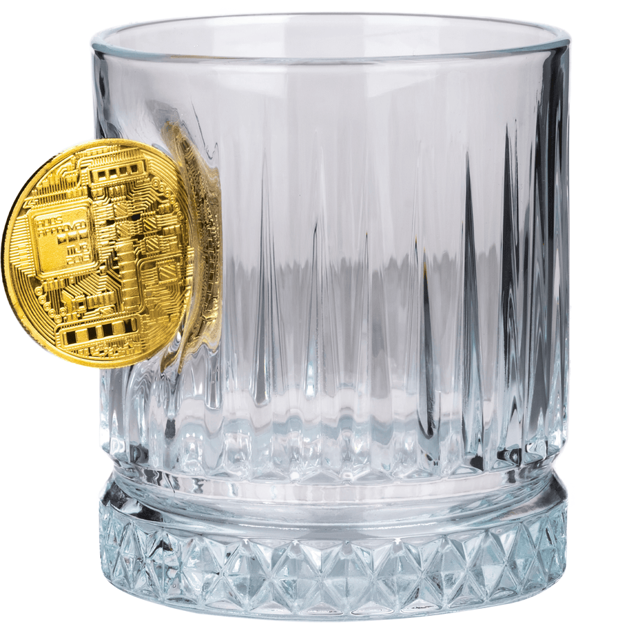 Bellore Set Cadou 2 Pahare Speciale de Whisky din Cristal de Lux cu Monedă Bitcoin, 355ml