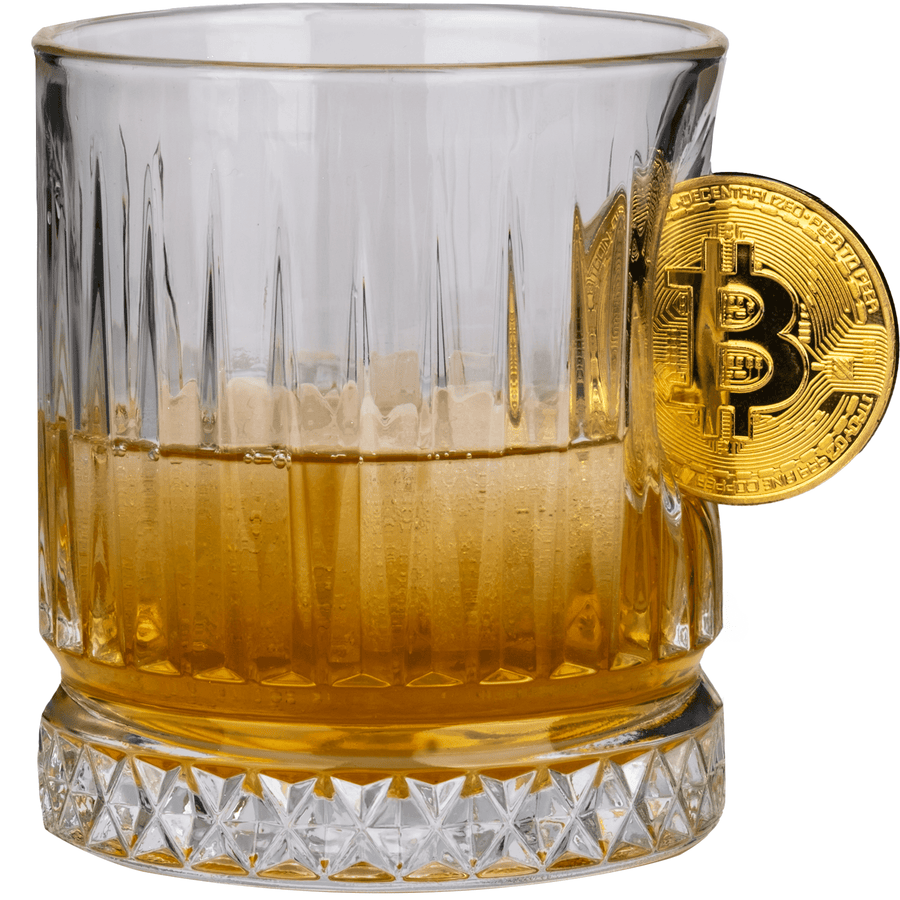 Bellore Set Cadou 2 Pahare Speciale de Whisky din Cristal de Lux cu Monedă Bitcoin, 355ml