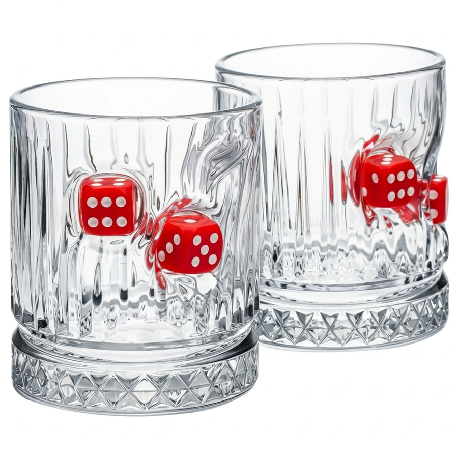 Set 2 Pahare Whisky din Cristal cu Zar Roșu 355 ml